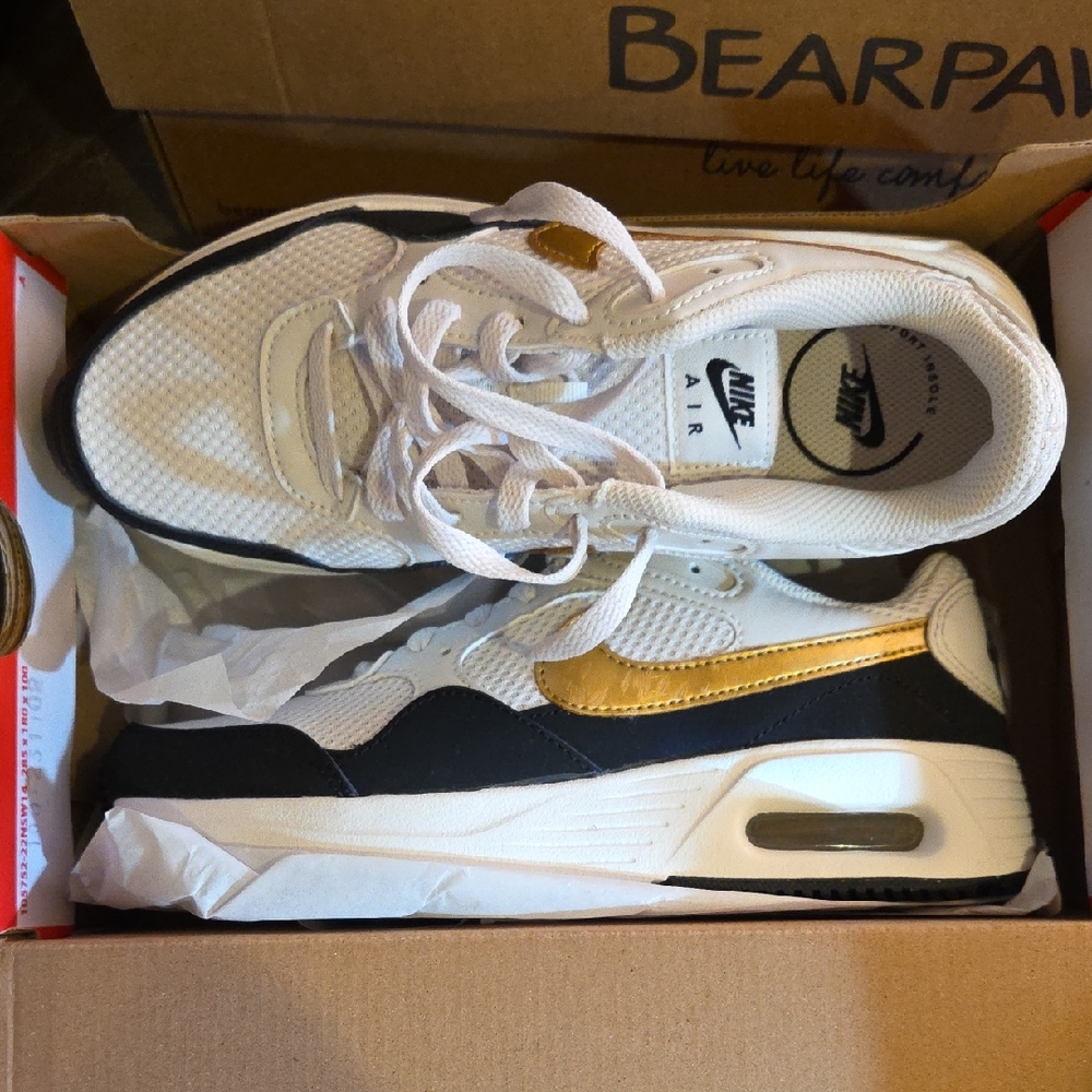 Nike Air Womens White and Gold Sneakers